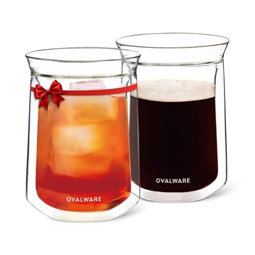 ovalware Double Wall Single Lip Insulated Glass Cup, Set of 2 (12oz / 350ml) - Borosilicate Glass... | Amazon (US)