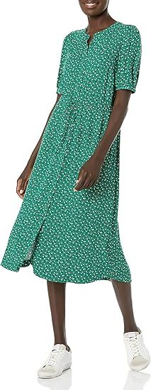 Amazon Essentials Women's Half-Sleeve Waisted Midi A-Line Dress | Amazon (US)