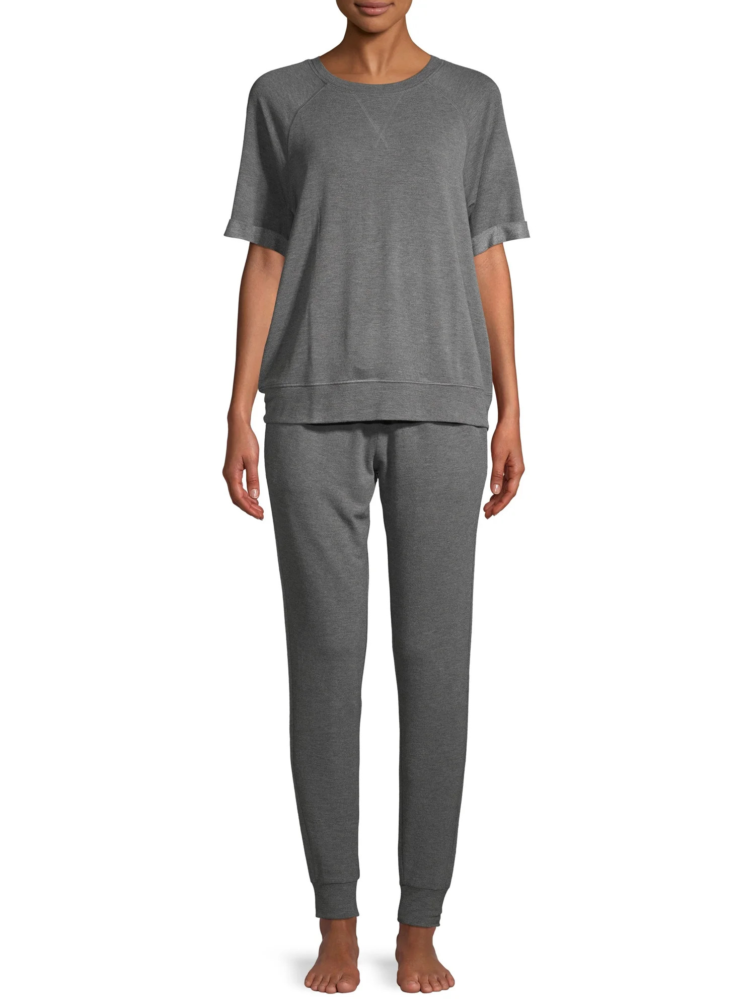 Secret Treasures Women's and Women's Plus 2-Piece Short Sleeve Top and Jogger Sleep Set | Walmart (US)