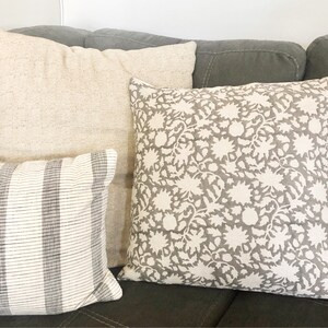 GREER || Beautiful grey and beige hand-blocked floral pillow cover | Etsy (US)