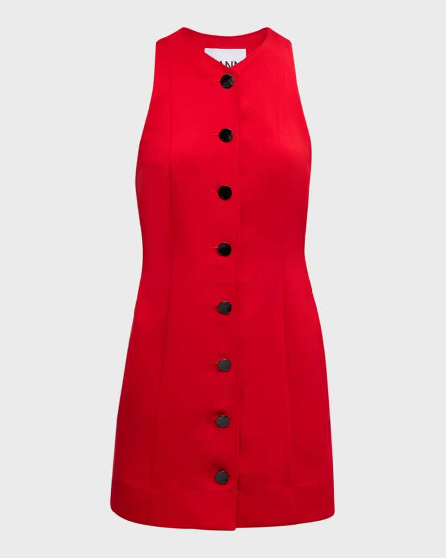 Button-Front Twill Mini Dress | Neiman Marcus