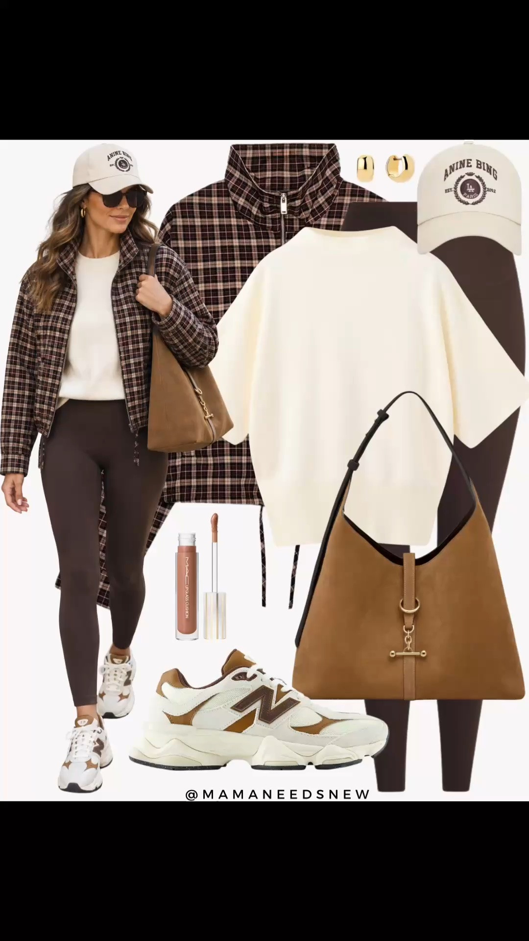 An early fall outfit with a check jacket, knit tshirt, leggings, suede shoulder bag, sneakers, cap

#LTKootd #LTKSeasonal #LTKSaleAlert