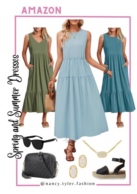 Amazon bra-friendly spring and summer dresses! Would be cute for work or to dress up or down for all summer events. 💚💙 These all come in several other colors.  

#LTKWorkwear #LTKStyleTip #LTKFindsUnder50