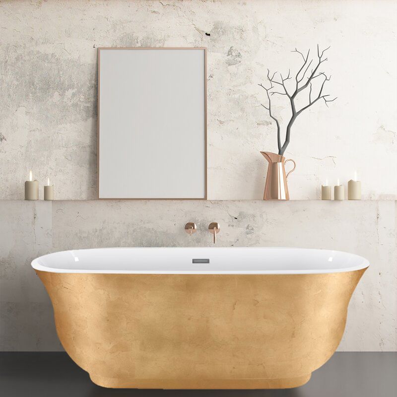 67'' Oval Freestanding Acrylic Soaking Bathtub in Gold | Homary.com