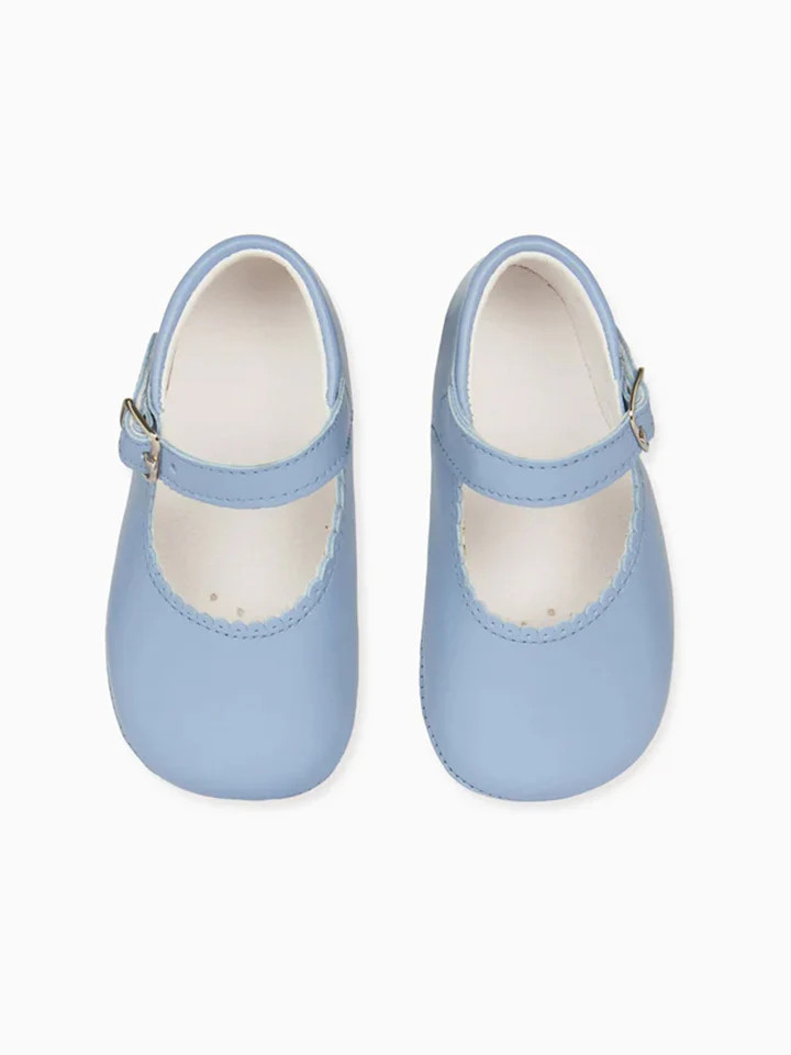 Dusty Blue Leather Baby Mary Jane Shoes | La Coqueta (US)