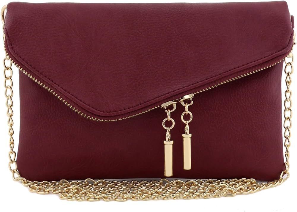 FashionPuzzle Envelope Wristlet Clutch Crossbody Bag with Chain Strap (Burgundy) One Size | Amazon (US)