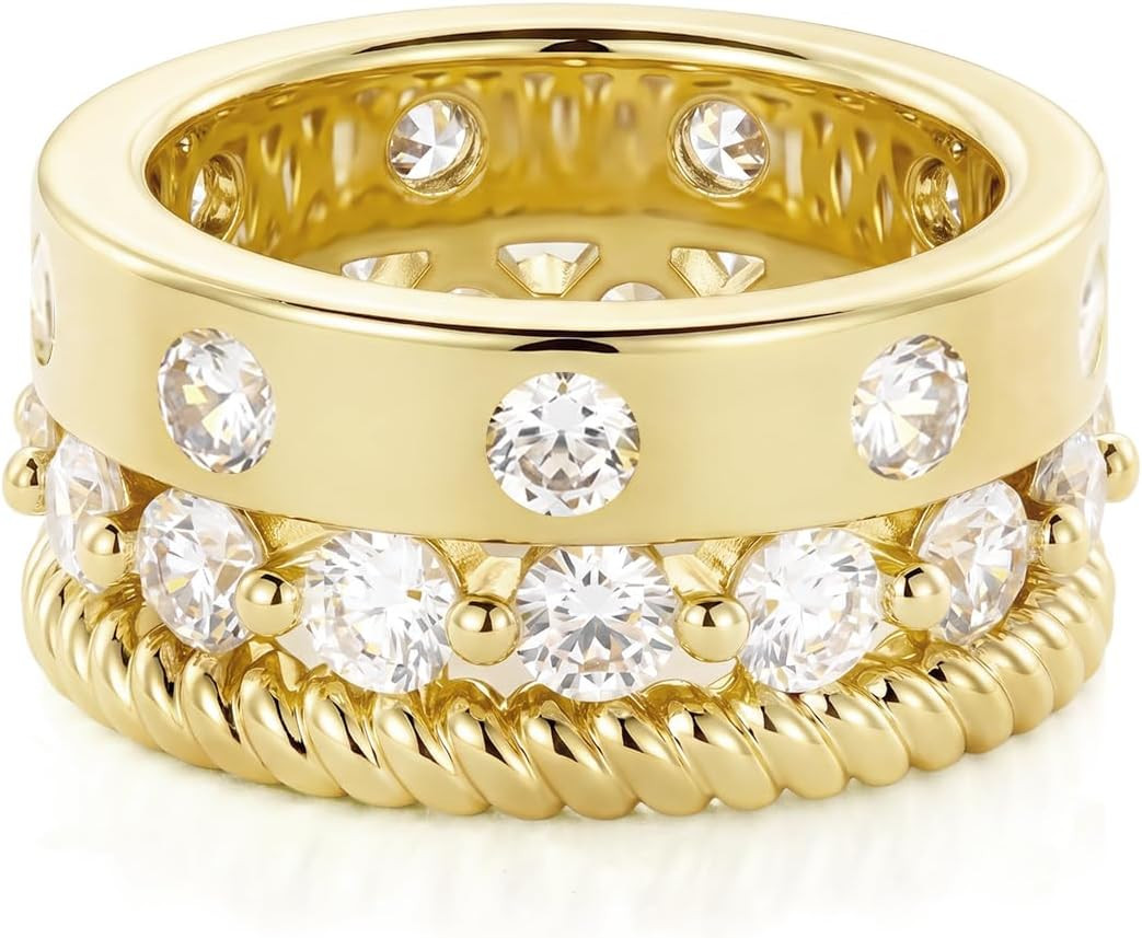 14K Gold Filled Gold Rings for Women, CZ Triple Stacking Ring | Amazon (US)