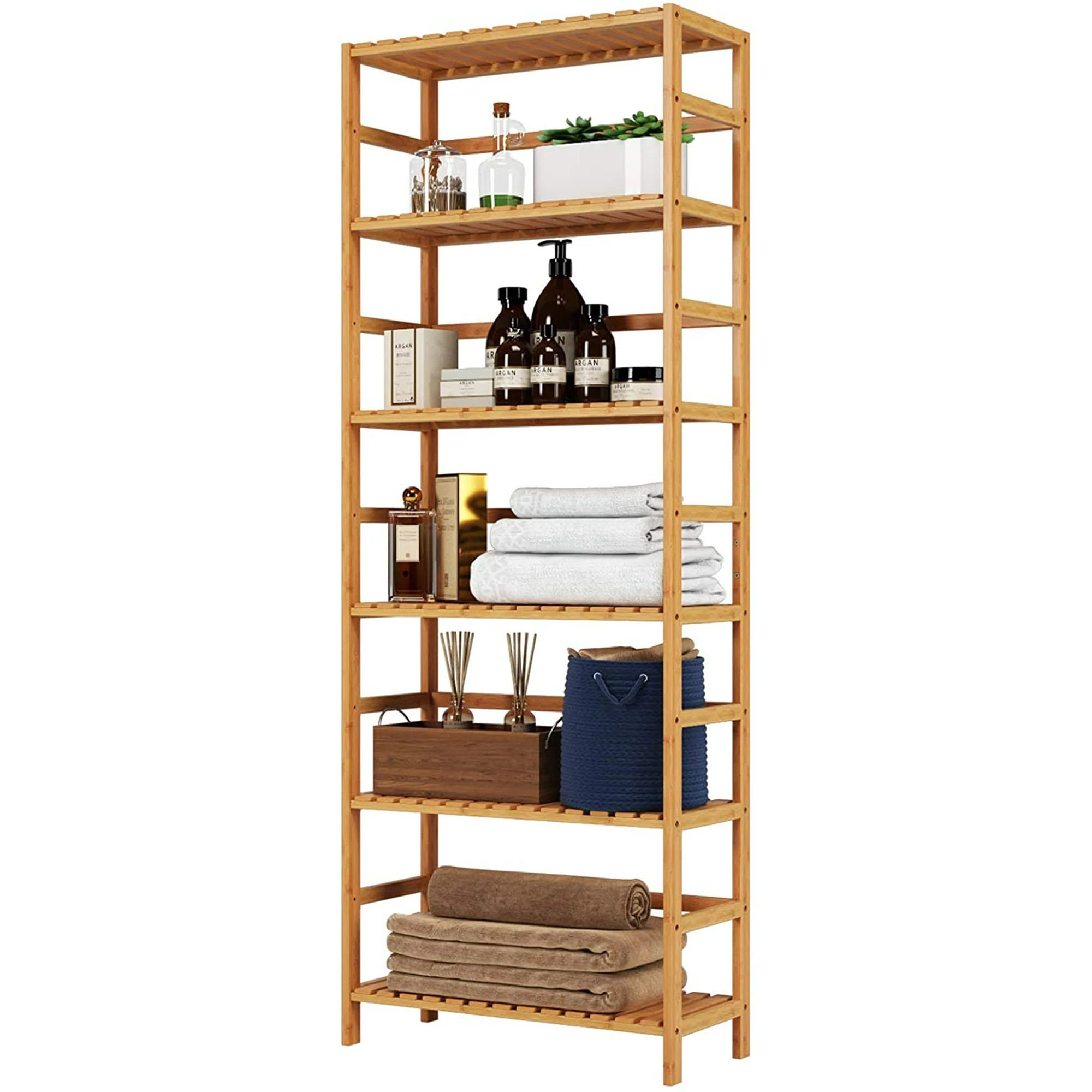Homfa 6 Tier Bamboo Tower, 63.4''H Free Standing Storage Shelf, Plant Organizer Unit, Nature Fini... | Walmart (US)