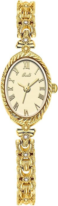 CARLIEN Fashion Vintage Gold Oval Quartz Watches for Women - Alloy Steel Band Slim Bracelet - Rom... | Amazon (US)