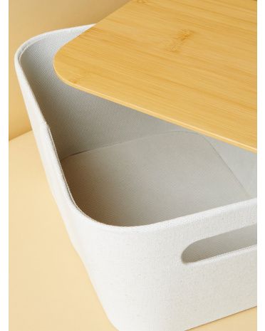 2pk 9x12 Fabric Wrapped Storage Bins With Bamboo Lids | HomeGoods