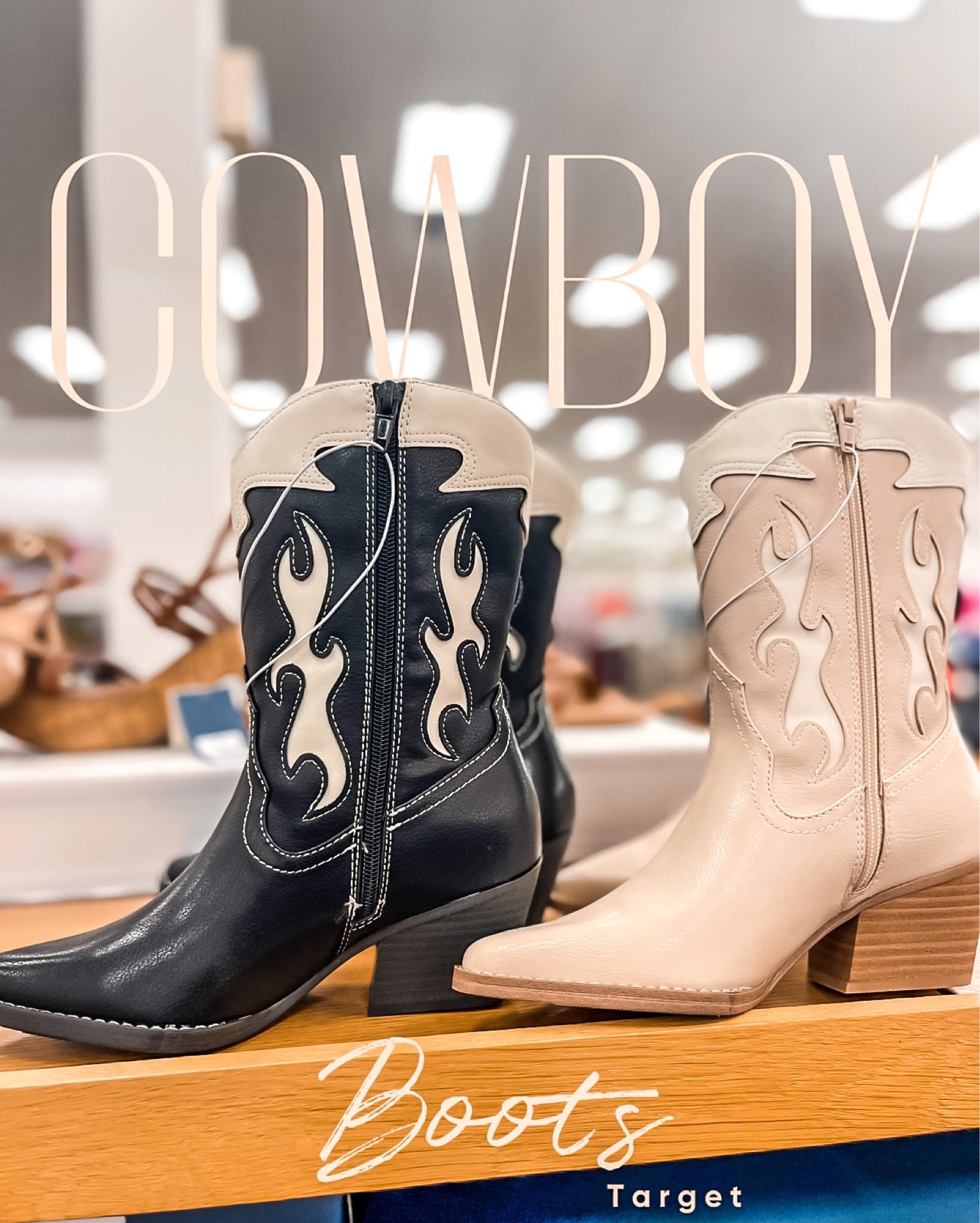 These  target cowboy boots🤍 🖤 
- perfect country concert boots
- black and white pointy toe western boot (tts) 

#targetstyle #ltkfind #ltkseasonal #target

#LTKshoecrush #LTKunder50 #LTKunder100