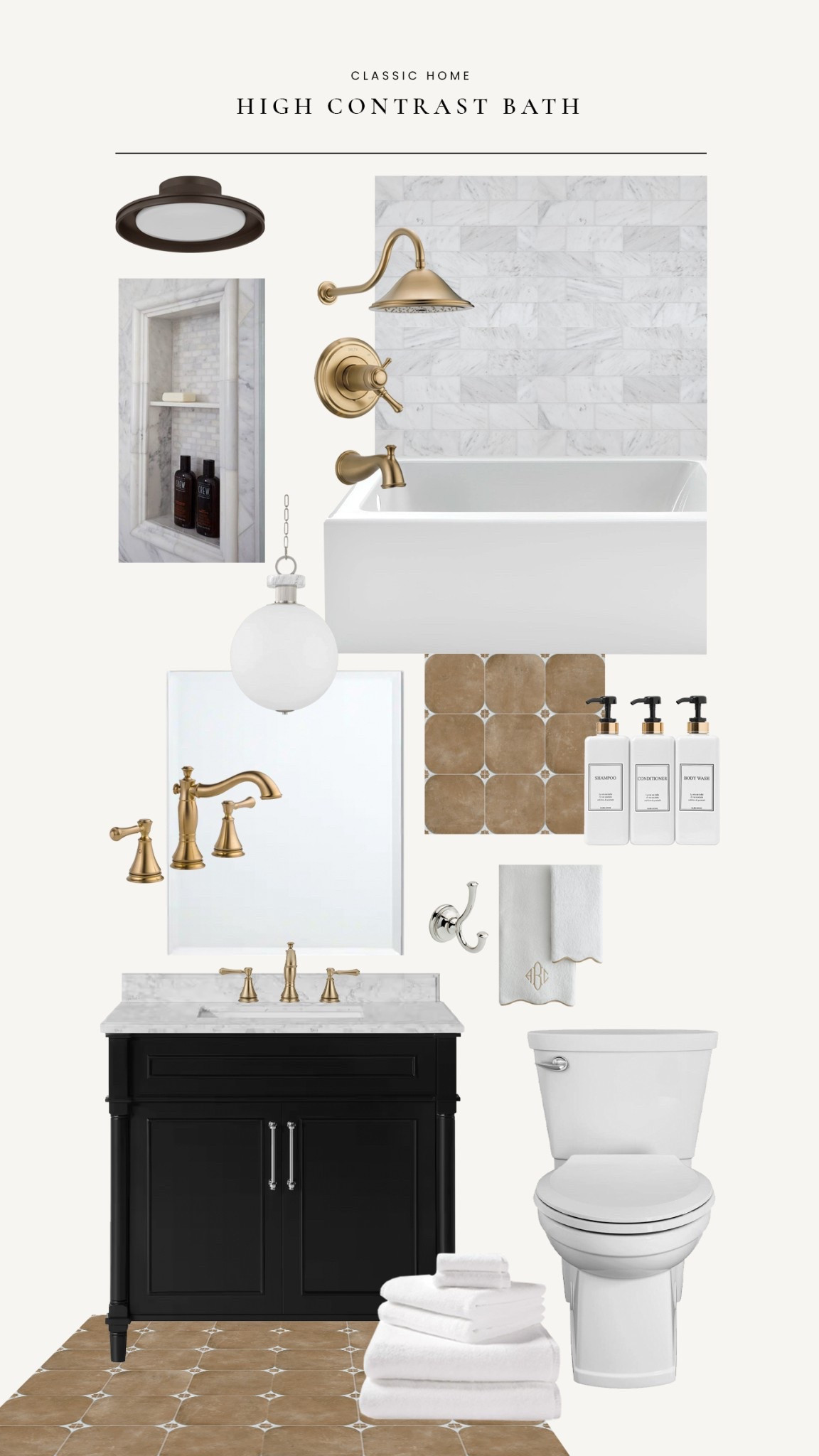 Another classic, high contrast bath design plan I pulled together for a friend! 

#LTKHome