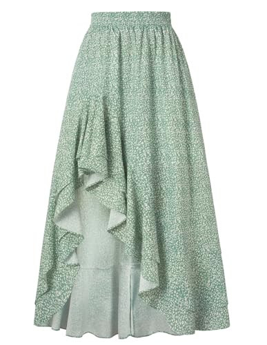 Women's Floral Maxi Skirt Vintage Floral High Low Boho Flowy Skirt Green S | Amazon (US)