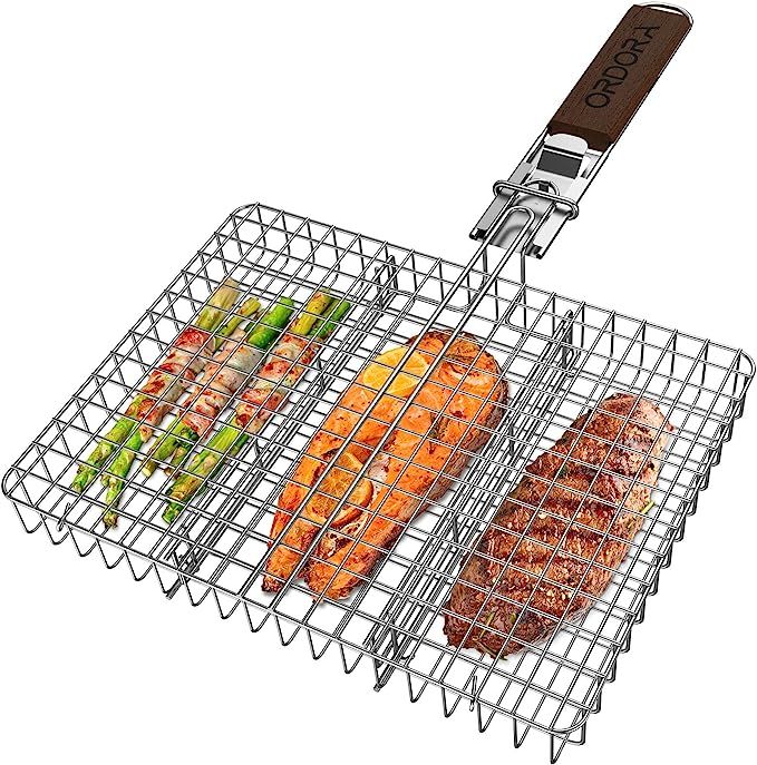 ORDORA Grill Basket, Fish Grill Basket, Rustproof 304 Stainless Steel BBQ Grilling Basket for Mea... | Amazon (US)
