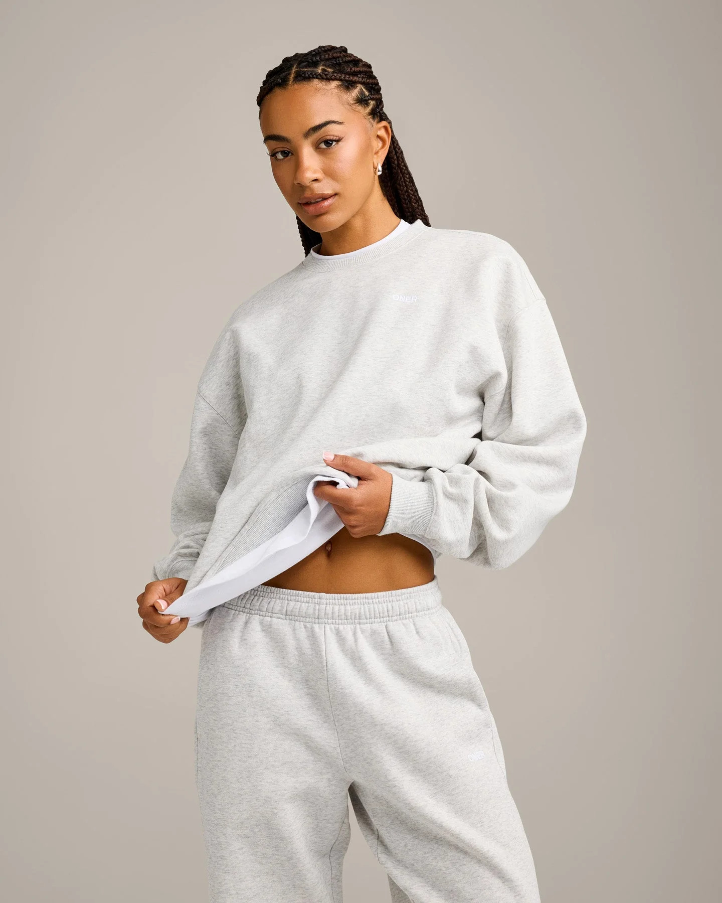 Foundations Cosy Crew Neck Sweatshirt 
 Light Gray Marl | Oner Active (UK / US)