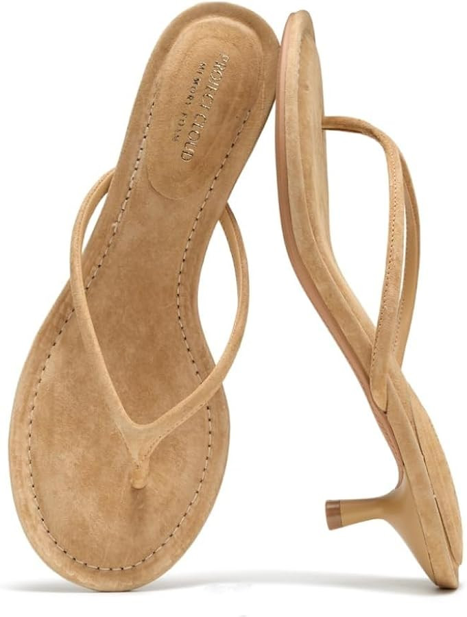 Project Cloud 100% Genuine Leather Kitten Heels for Women Footwear - Memory Foam Fashion Thong He... | Amazon (US)