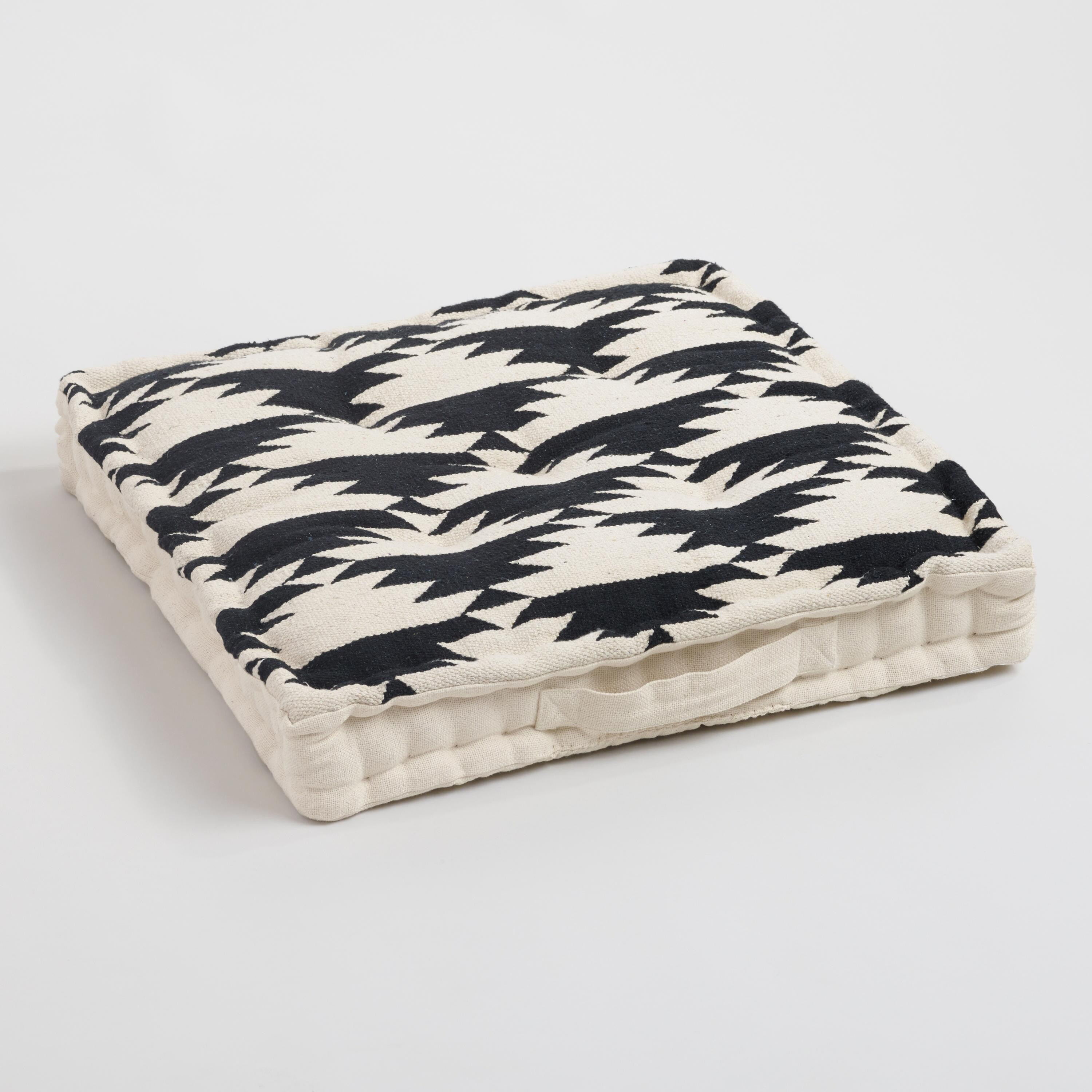 Black and White Dhurrie Weave Floor Cushion | World Market