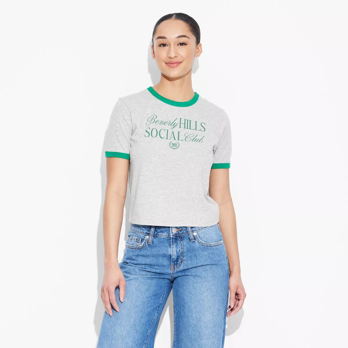 Women's Beverly Hills Social Club Short Sleeve Graphic Ringer T-Shirt - Gray XL | Target