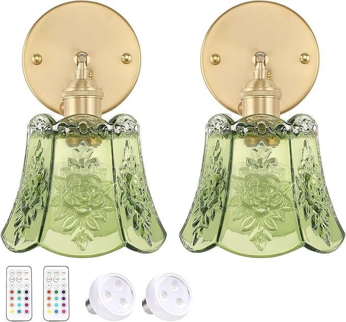 Vintage Battery Operated Wall Sconces Set of Two, Wireless Battery Powered Rose Wall Sconce with ... | Amazon (US)