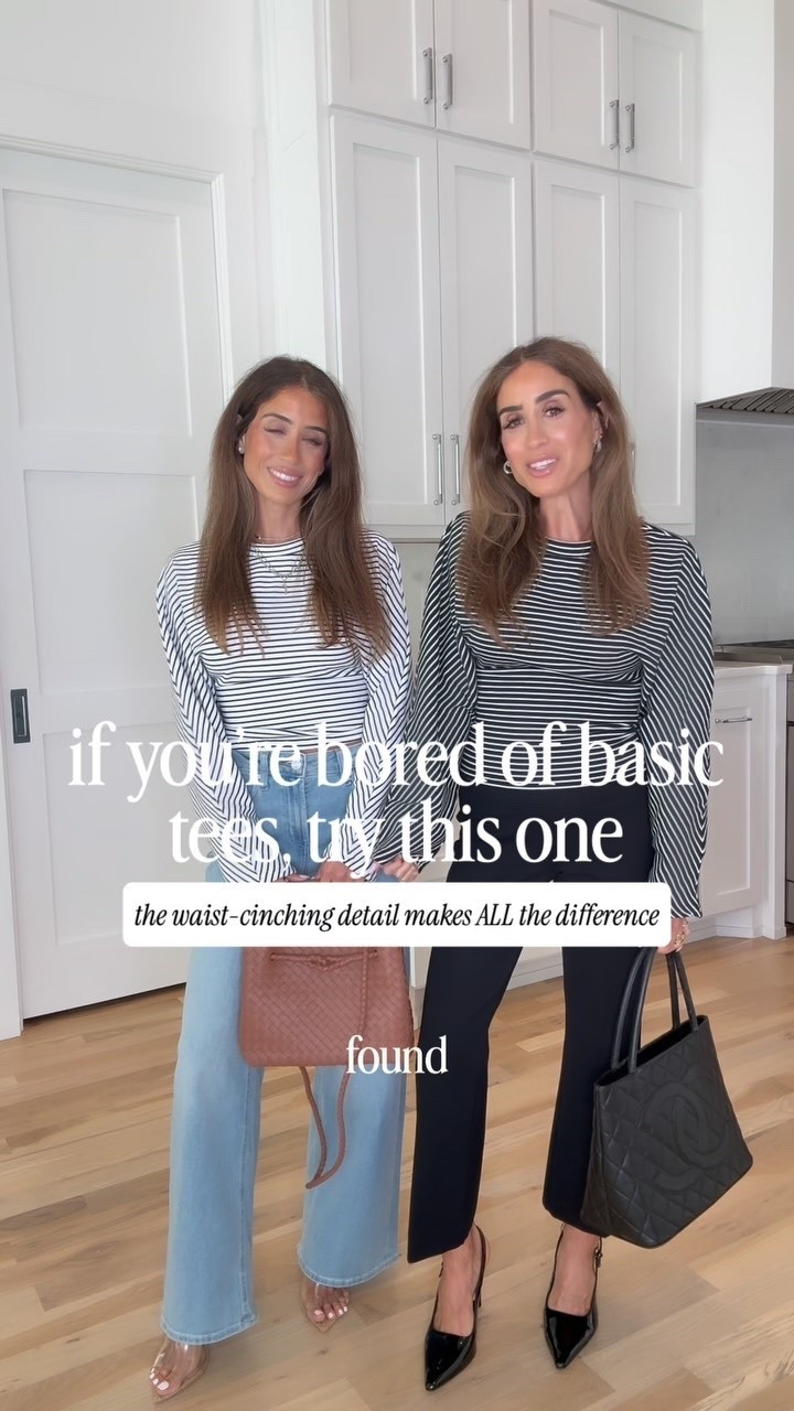 the striped top you didn’t know you needed! If you’re bored of basic tees, try this one. We love the stripes and how the waist cinches in so it’s so flattering and gives you shape. You can wear it to the office or for casual days 

striped long sleeve top, cinched waist top, flattering fitted top, women’s striped shirt, crew neck long sleeve shirt, feminine fitted top, waist defining top, flattering basics for women, elevated basics 

#stripedtop #elevatedbasics #petitestyle
