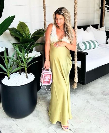Shop Kaitlyn Brown's bump friendly canary yellow  maxi-length slip features luxe lace detailing at the bust and a bold slit at the leg. 

#LTKStyleTip #LTKFindsUnder100 #LTKBump