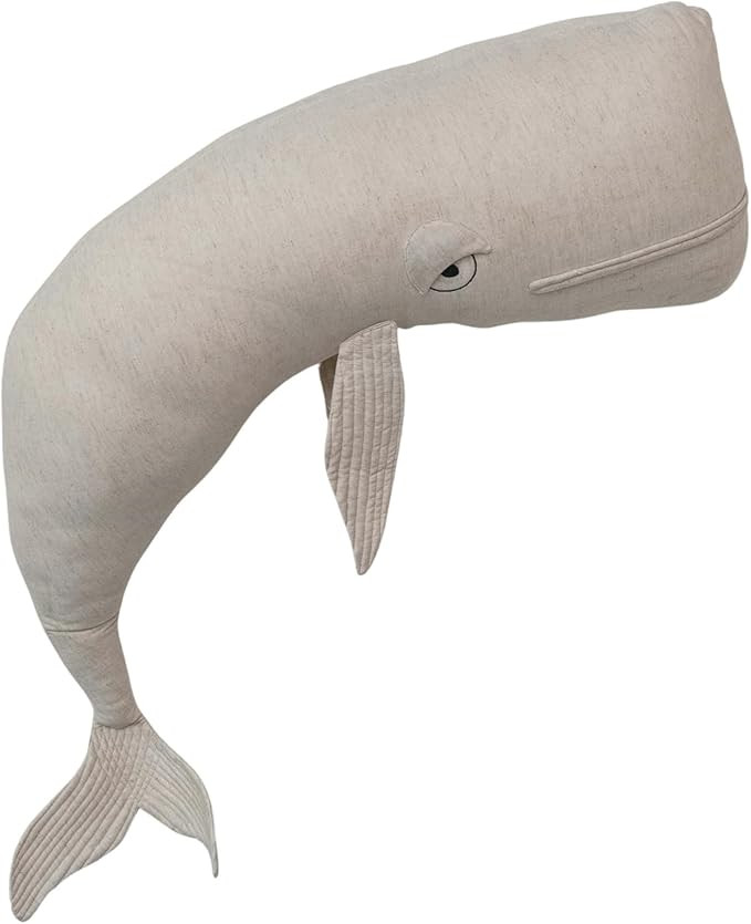 Creative Co-Op, White Cotton and Linen Whale Shaped Pillow | Amazon (US)