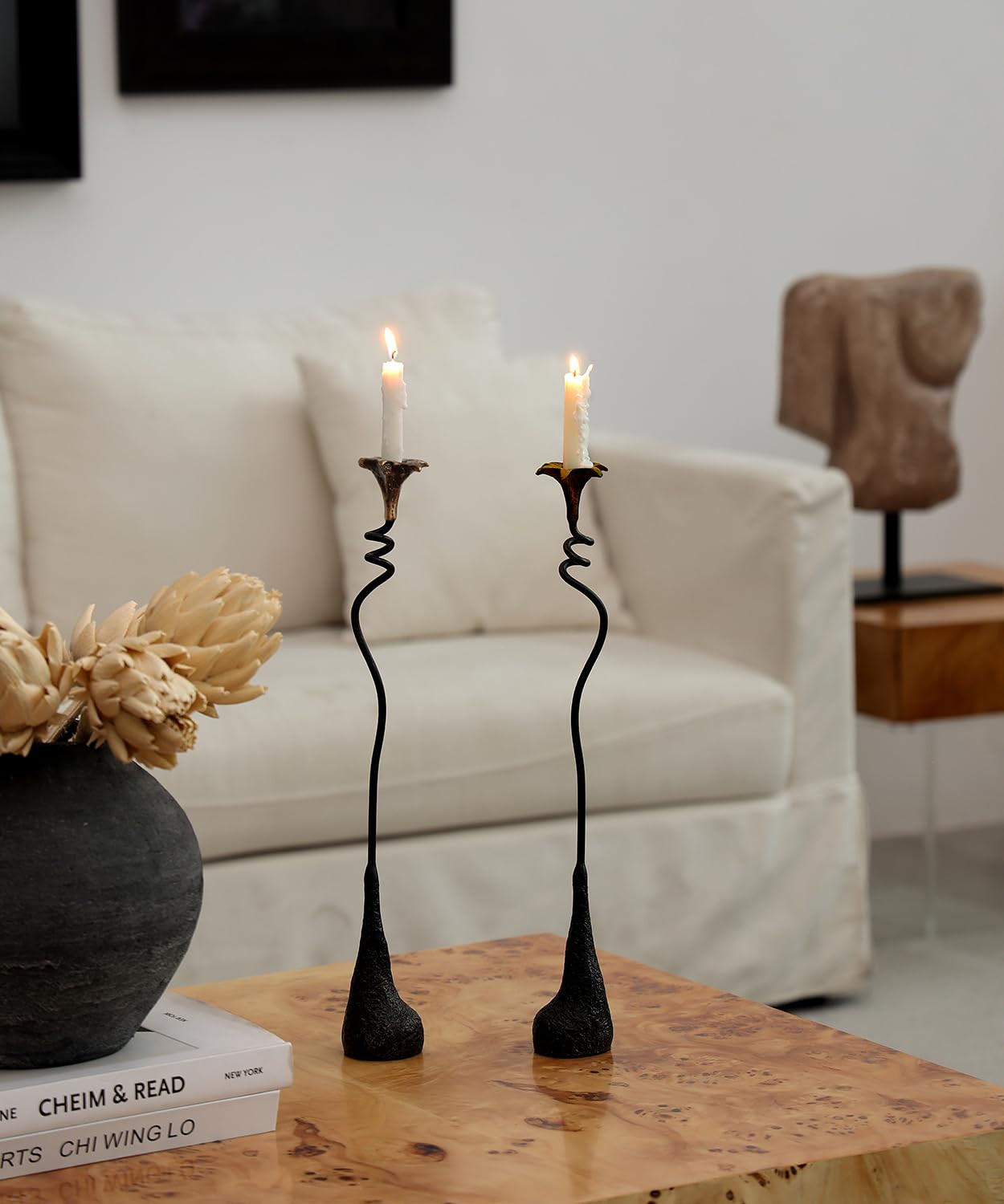 2Pcs Tall Iron Taper Candle Holder Tabletop Black Candlestick for Home Decor Candle Stand with Ca... | Amazon (US)