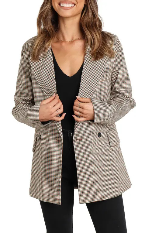 Petal & Pup Juliette Check Double Breasted Blazer in Brown at Nordstrom, Size 8 | Nordstrom