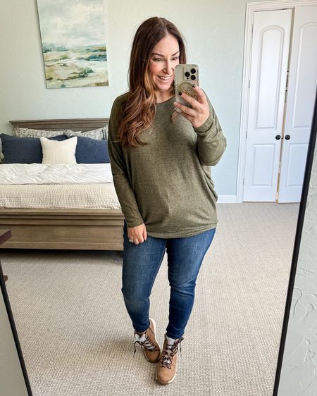 maurices Olive Green Top 

Fit tips: top tts, L // jeans tts, L // boots tts 

Everyday fashion | casual style | mid size | affordable fashion | everyday style | snow boots | fall denim

#LTKunder100 #LTKcurves #LTKstyletip