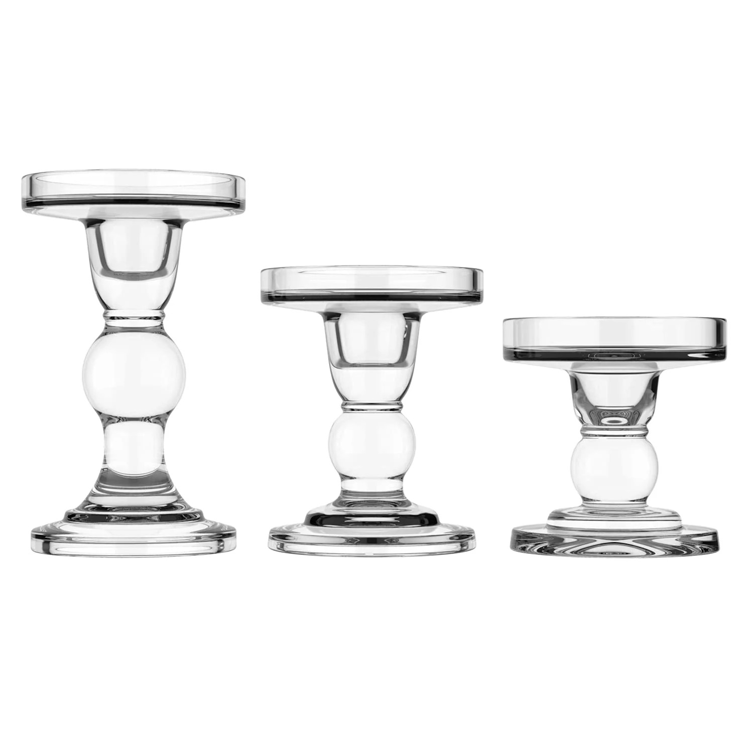 Lewondr Glass Candle Holders,3 Pieces Crystal Candlesticks for Pillar Taper Candle and Tea Light,... | Walmart (US)