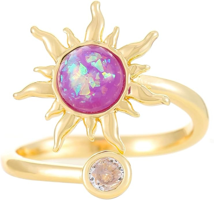 Rapunzel-Inspired Spinning Sun Purple Opal Flower Ring Tangled Princess Twist Open Gold Plated Pr... | Amazon (US)