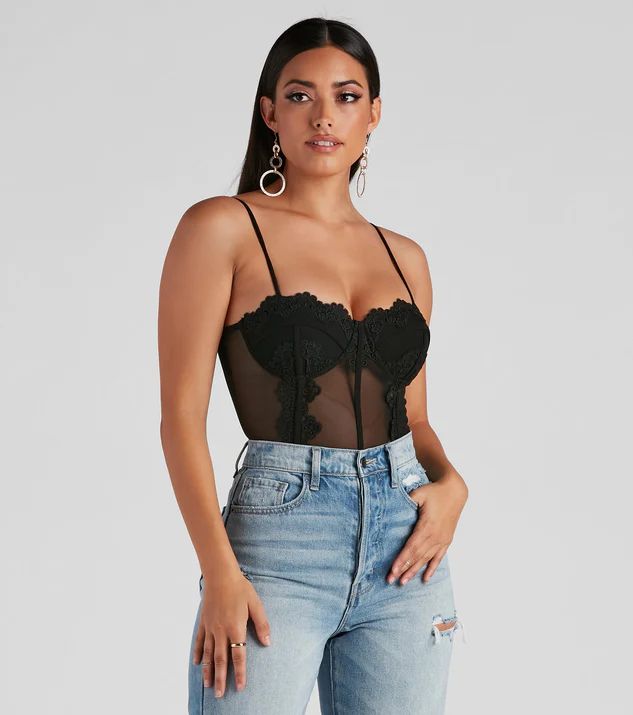 Dreamy-Chic Mesh Crochet Bustier Bodysuit | Windsor Stores