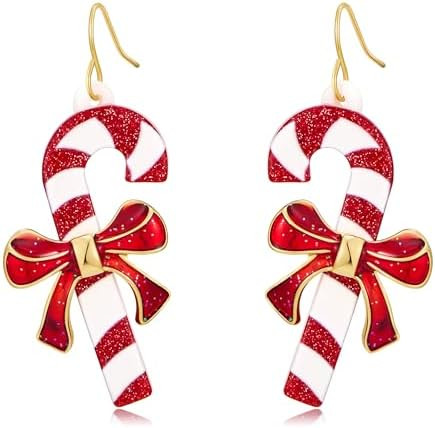 Cute Christmas Earrings for Women Holiday Martini Glass Dangle Earrings Colorful Candy Cane Cheer... | Amazon (US)
