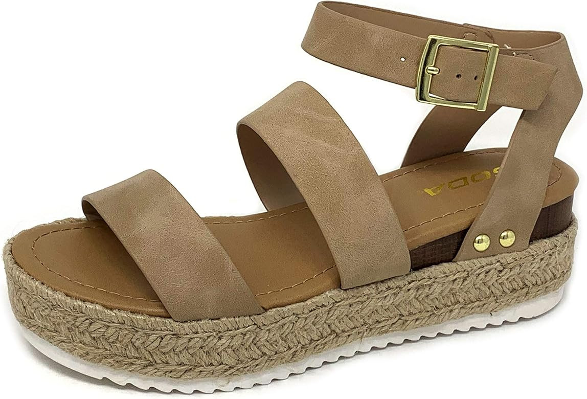 Soda Top Shoe Bryce Open Toe Buckle Ankle Strap Espadrilles Flatform Wedge Casual Sanda | Amazon (US)
