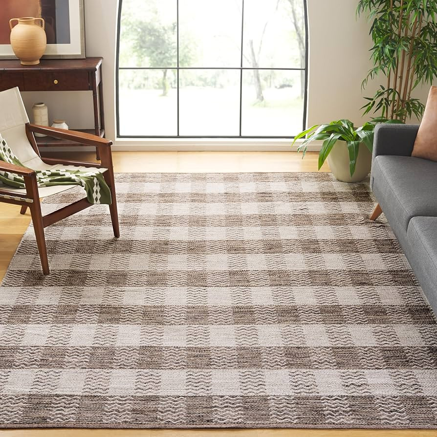 SAFAVIEH Kilim Collection Area Rug - 8' x 10', Light Grey & Brown, Handmade Flat Weave Wool, Chec... | Amazon (US)
