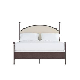 Cream Curved Top Cherry Brown Metal Poster Queen Bed | The Home Depot