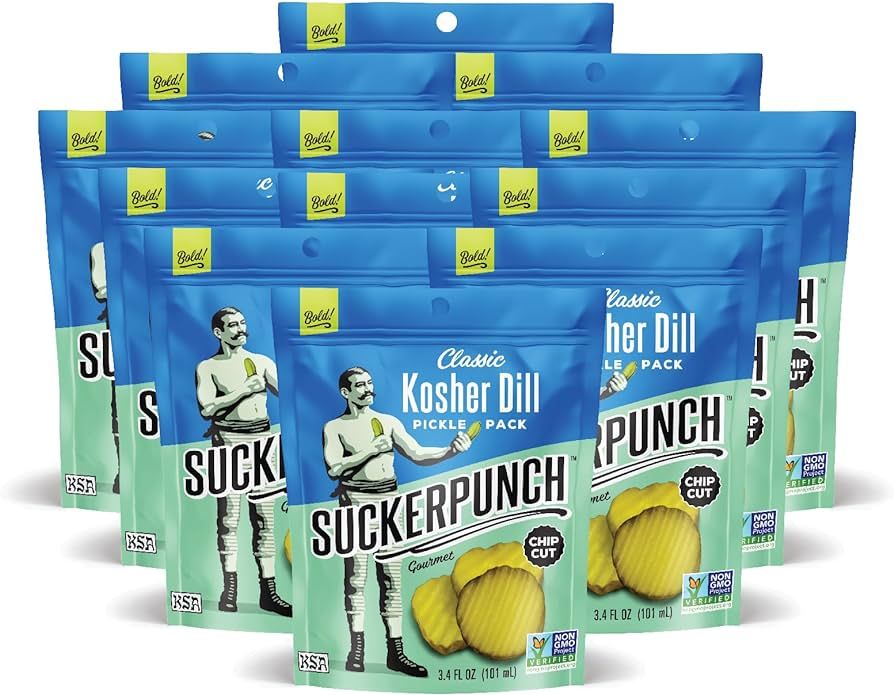 SuckerPunch | Classic Dill Chip-Cut | Pickle Pouch Snack Pack | 3.4oz Single-Serve (12 units) | Amazon (US)