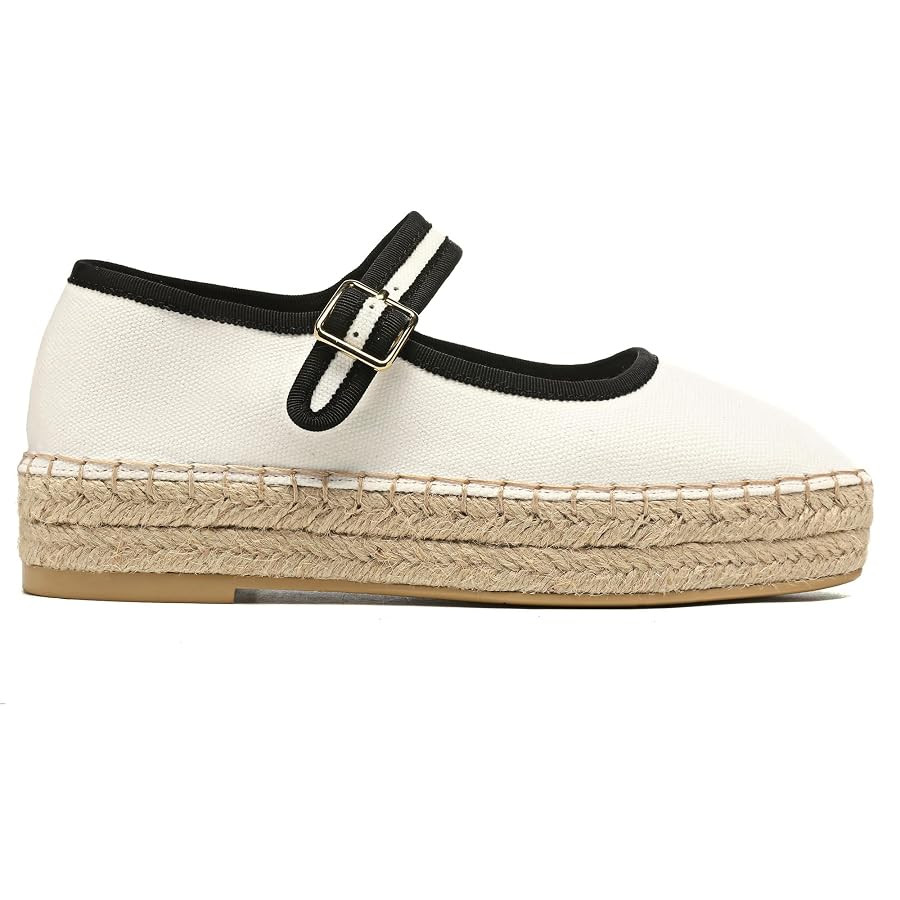 Women's Mary Jane Woven Espadrilles Ballet Flats for Women Outsole Canvas Summer Ballerina Flats. | Amazon (US)