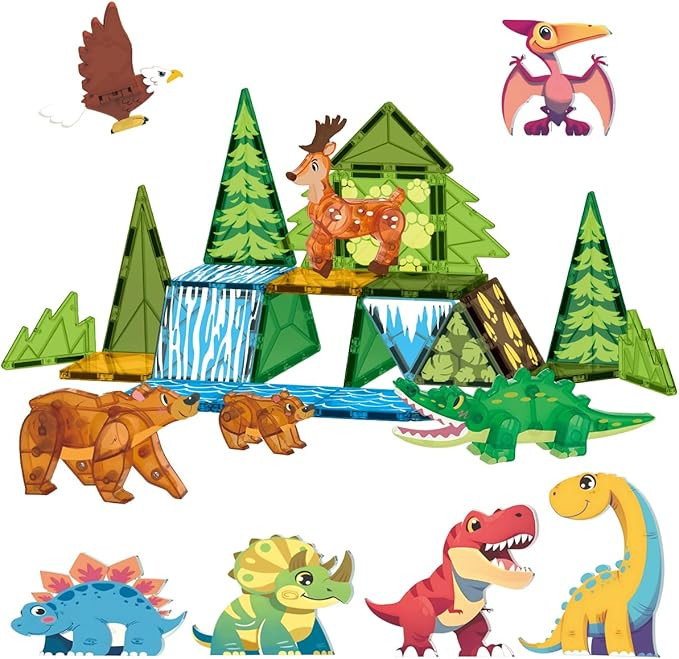 Magnetic Tiles Animals & Dinosaurs Toys, STEM Educational Building Blocks, Sensory Set 35 PCS for... | Amazon (US)
