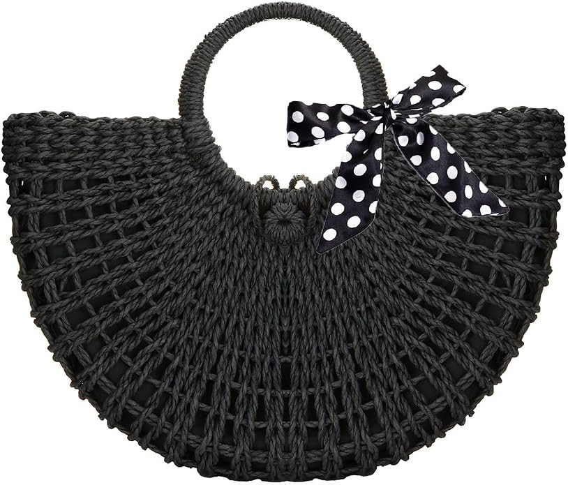 Straw Bags for Women,Hand-woven Straw Top-handle Bag with Round Ring Handle Summer Beach Rattan T... | Amazon (CA)