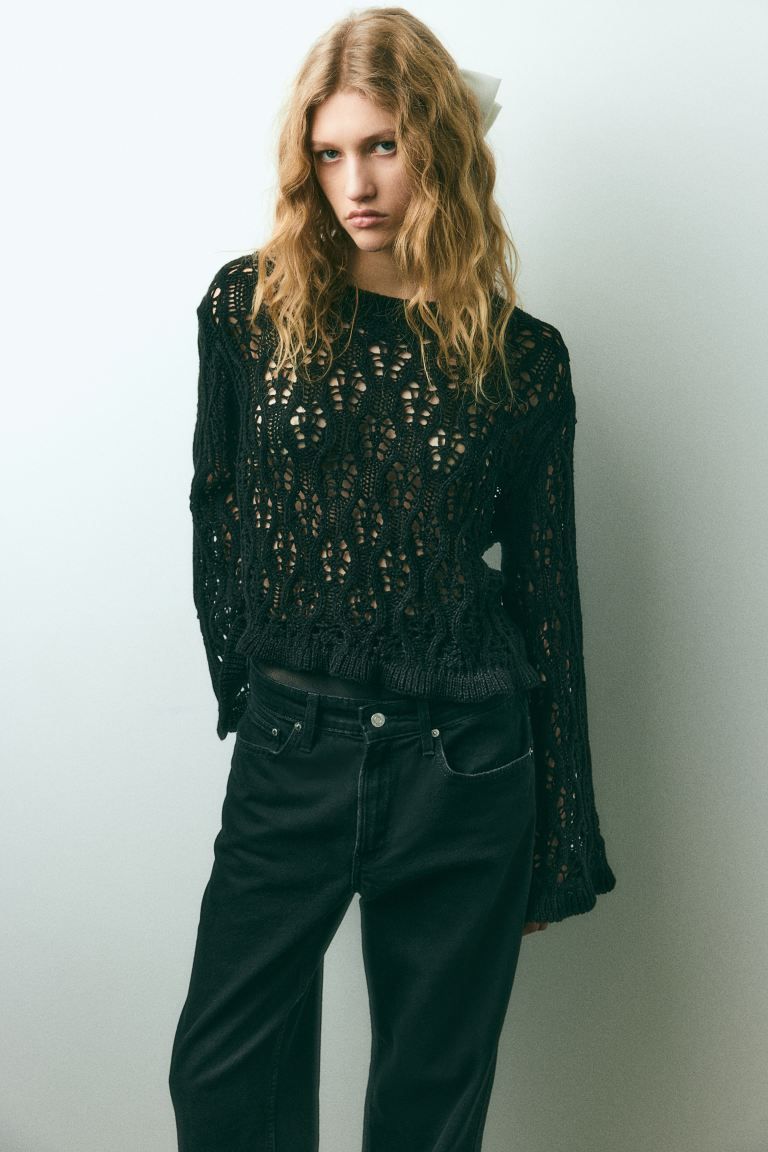 Ruffle-trimmed Pointelle-knit Sweater | H&M (US + CA)