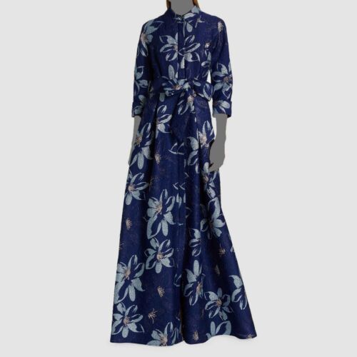 $860 Rickie Freeman for Teri Jon Women's Blue Floral Jacquard Gown Dress Size 8 631333371392 | eB... | eBay US