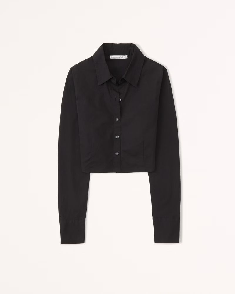 Cropped Poplin Button-Up Shirt | Abercrombie & Fitch (US)