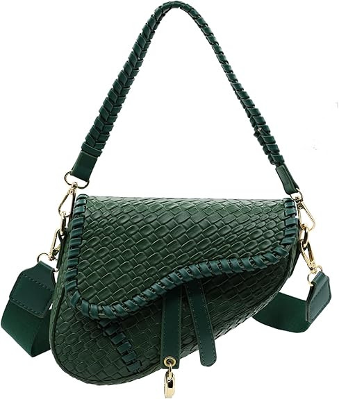 fashion women saddle shoulder bag clutch purse small crossbody satchel handbag woven imitation cr... | Amazon (US)