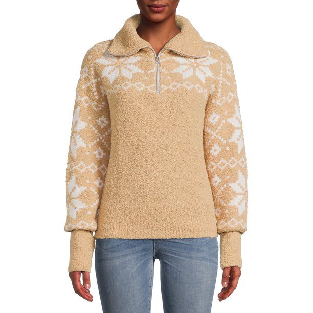Time and Tru Women's Quarter Zip Sweater - Walmart.com | Walmart (US)