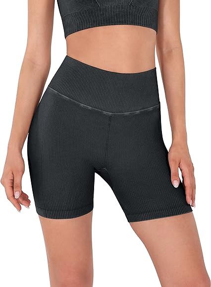 ODODOS Seamless Yoga Shorts for Women, High Waist Butt Lifting Acid Washed Ribbed Workout Gym Run... | Amazon (US)