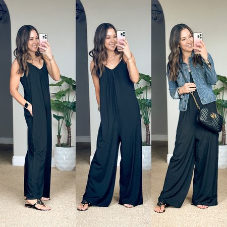 28% off plus an additional 5% clickable coupon on this petite friendly wide leg overalls with pockets size small in black. 
Save 20%on bracelets code HOLLY20 
Save 10% on watchband code EVERYDAYHOLLY - DM
for link 

casual summer style | ribbed long line sports bra | summer outfit | spring outfit | denim jacket xs | Shoes - go up a 1/2 size
