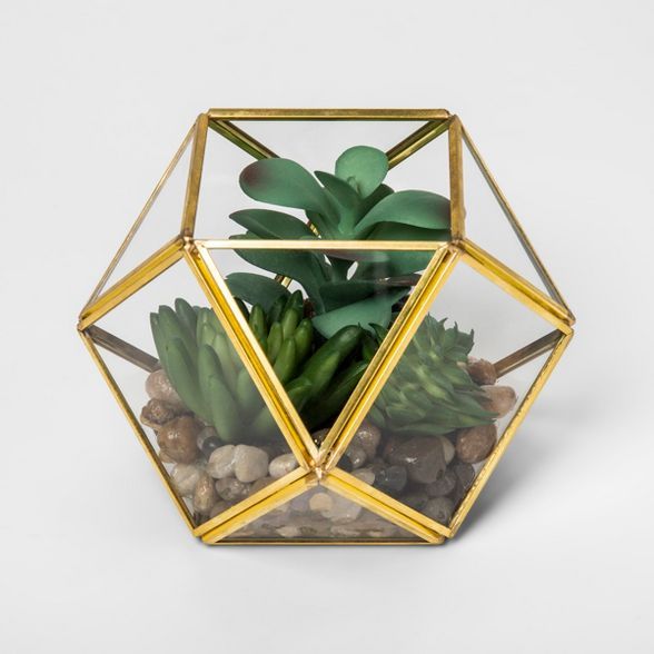 4.1" x 4" Artificial Succulent Glass Terrarium Gold - Opalhouse™ | Target
