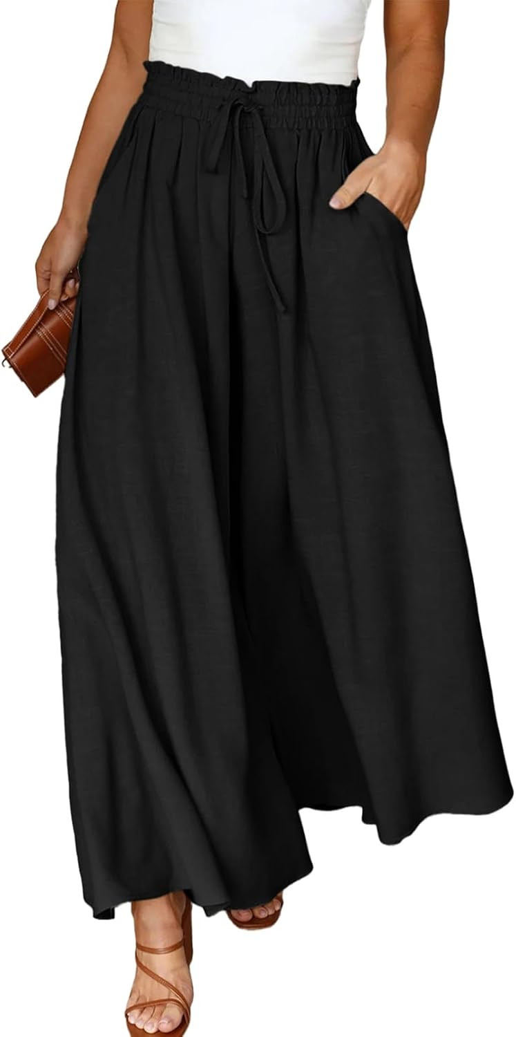 Eytino Womens Plus Size Wide Leg Pants Casual Elastic High Waist Flowy Pants Drawstring Palazzo Pants with Pockets(1X-5X) | Amazon (US)