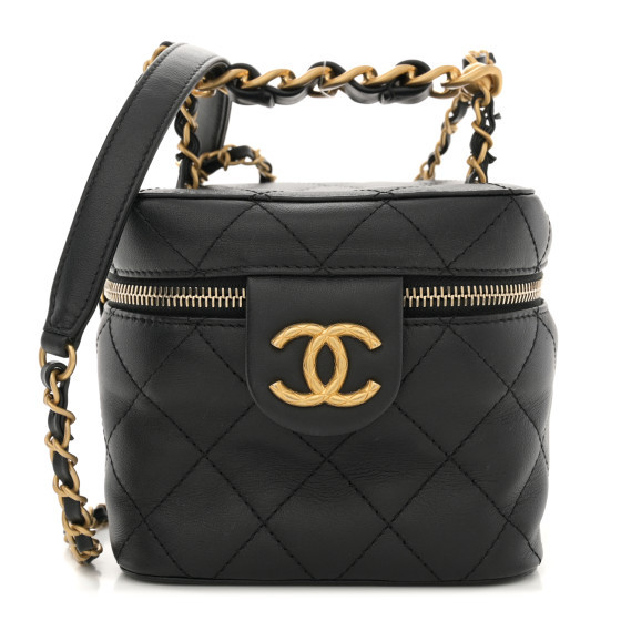 Calfskin Quilted Small Vanity Case With Chain Black | FASHIONPHILE (US)